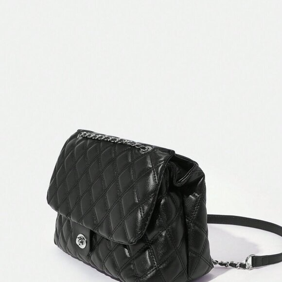 Black Elegant Women's Large Capacity Rhombic Pattern Crossbody Bag - Picture 6 of 12